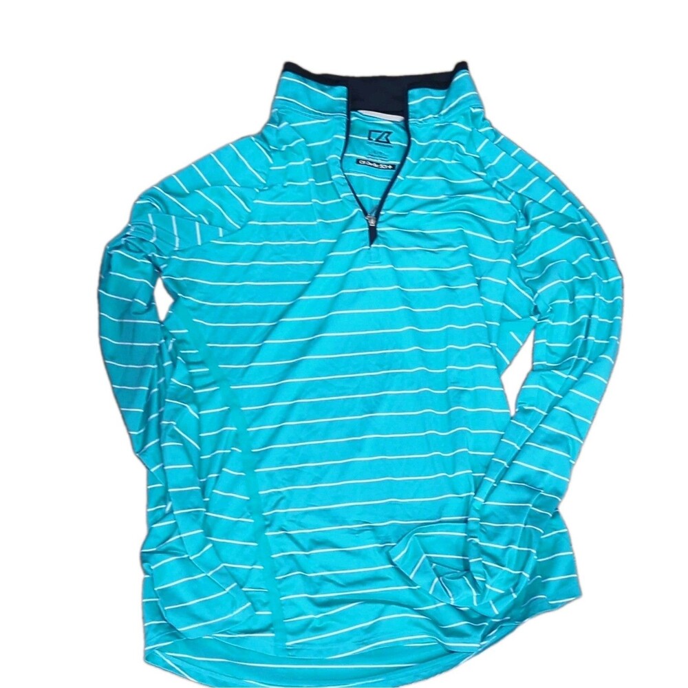 Cutter & Buck CB DryTec 50+ Women's Striped 1/4 Zip Polo Blue/White Size S